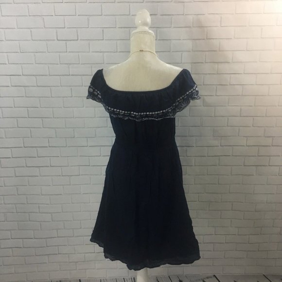 Calypso St Barth for Target Navy Blue Bardot Off Shoulder Dress White Embroidery - Picture 4 of 7